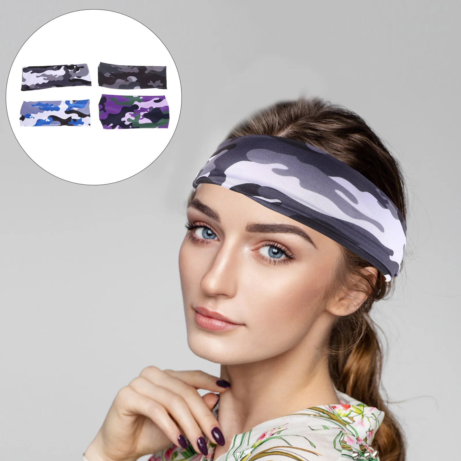 

4Pcs Camo Workout Headbands for Children High Absorption Sweatband Lightweight Breathable Headwear for Running Sports Boys Girls