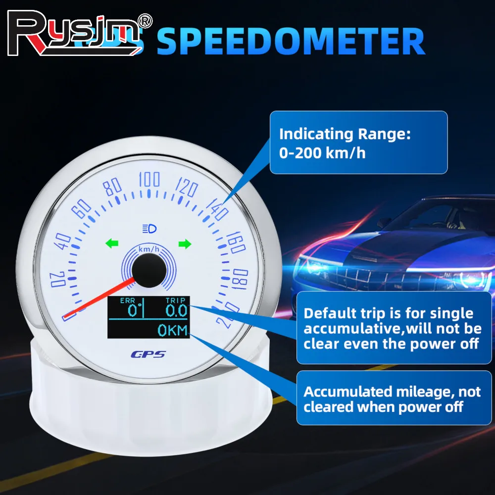 

7 Colors LED Backlight 85mm Car GPS Speedometer With GPS Antenna Waterproof 200kmh Speed Gauge For Marine Boat Car Truck 9-32V