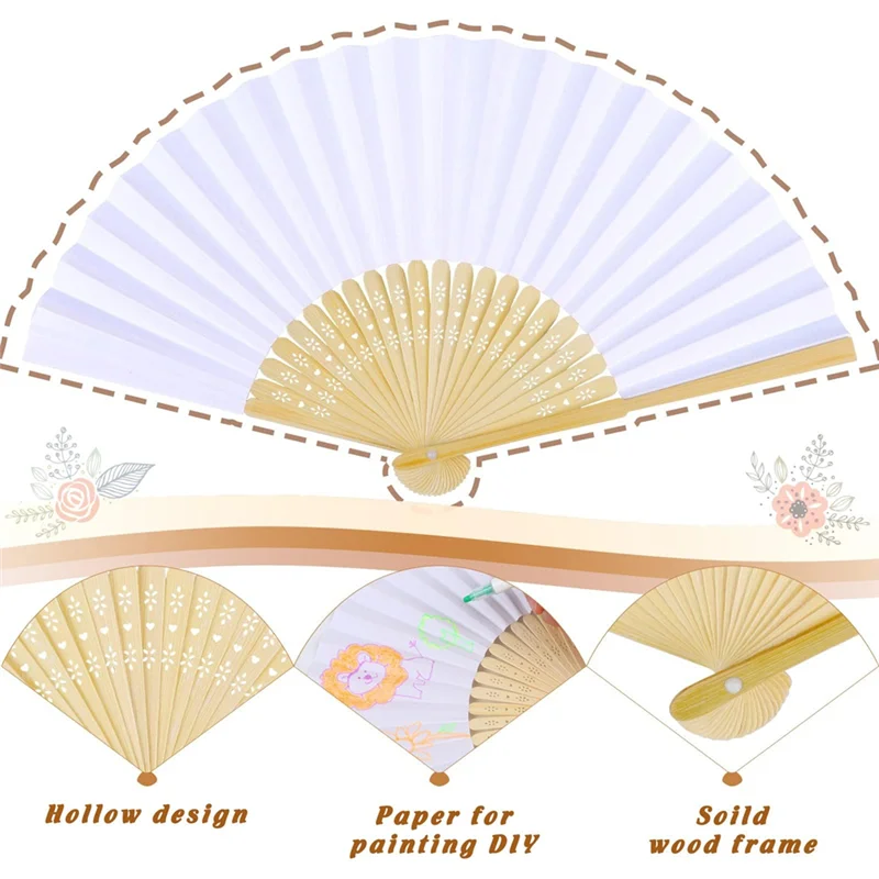 

BYBS-24 White Paper Folding Fans - Elegant Handheld Accessories For Weddings And Baby Showers