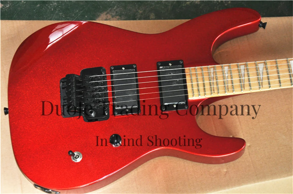 Metal red Electric Guitar jack Guitar Maple fingerboard 22 Frets Tremolo bridge closed pickup Black hardware support custom