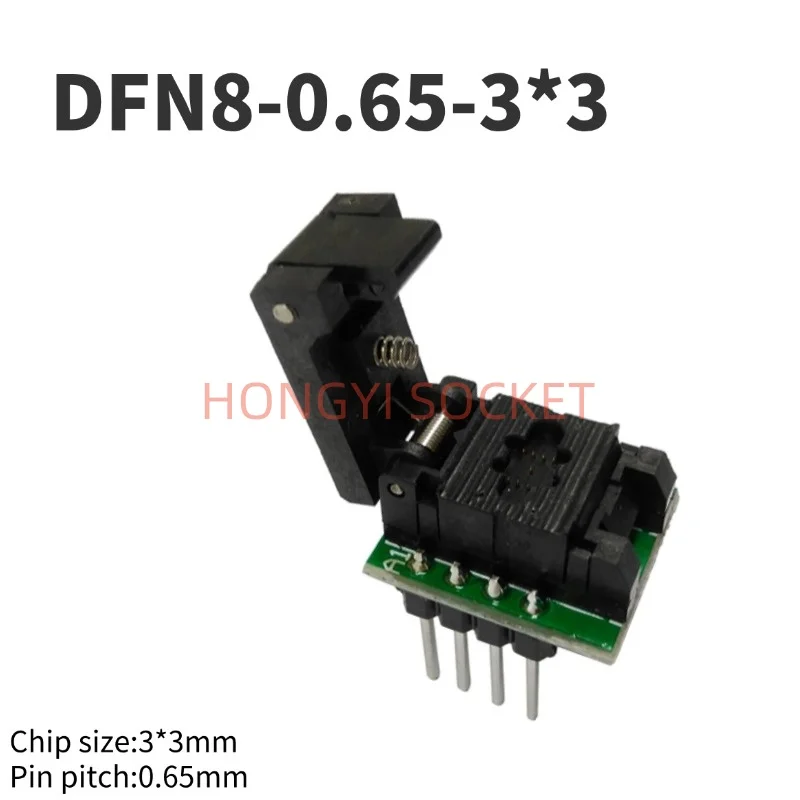 QFN8/WSON8/MLP8/DFN8 8pin IC soquete pitch0.65 ICsize3*3 Flip Probe Dispositivo de programação de ouro 4 em 1 de alta temperatura HAST 30V 50mΩ teste