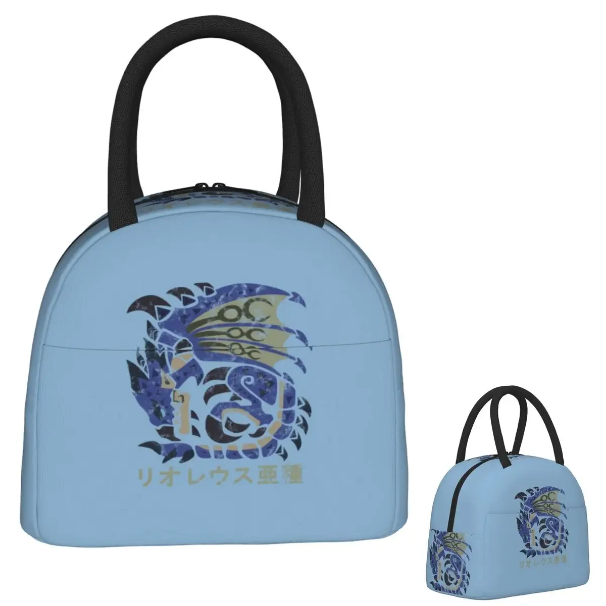 Monster Hunter World Azure Rathalos Kanji Icon Insulated Lunch Bag for Women Kids Portable Food Boxes Thermal Lunch Box Tote