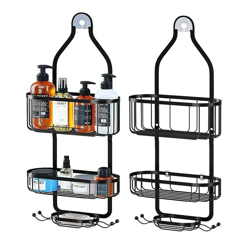 

Bathroom Storage Shower Rack Shower Without Hooks Shelves Over Organizer with Towel Bathroom For Hanging Caddy Drilling