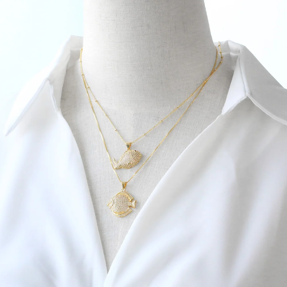 FLOLA 絶妙なクリアクリスタル魚ロブスターネックレス女性のためのゴールドメッキてんとう虫ネックレス CZ ジュエリーギフト nkeb290