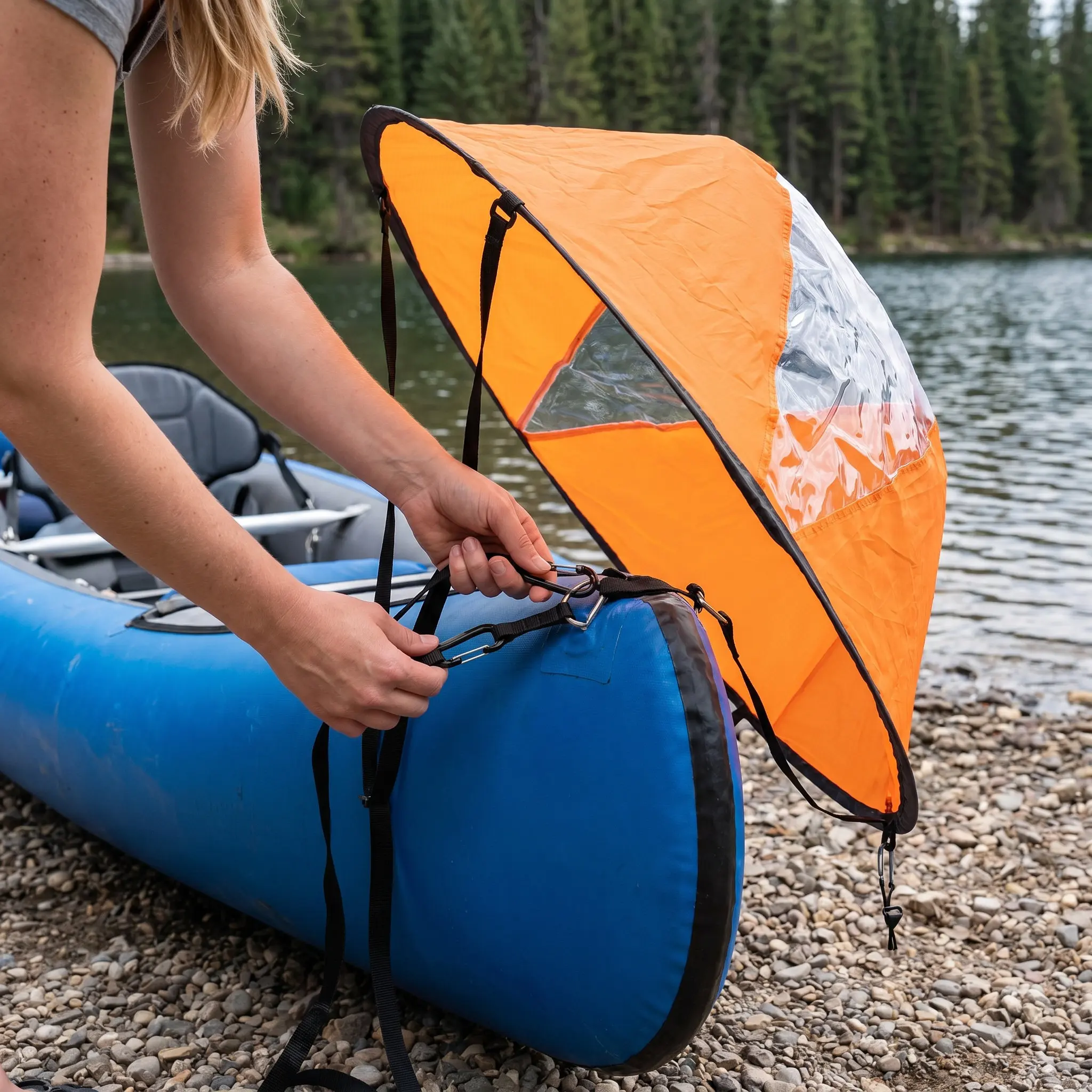Foldable Kayak Sail Orange 108cmx108cm Clear Window Uv Easy Scout Downwind Wind Canoe Kayak Accessories