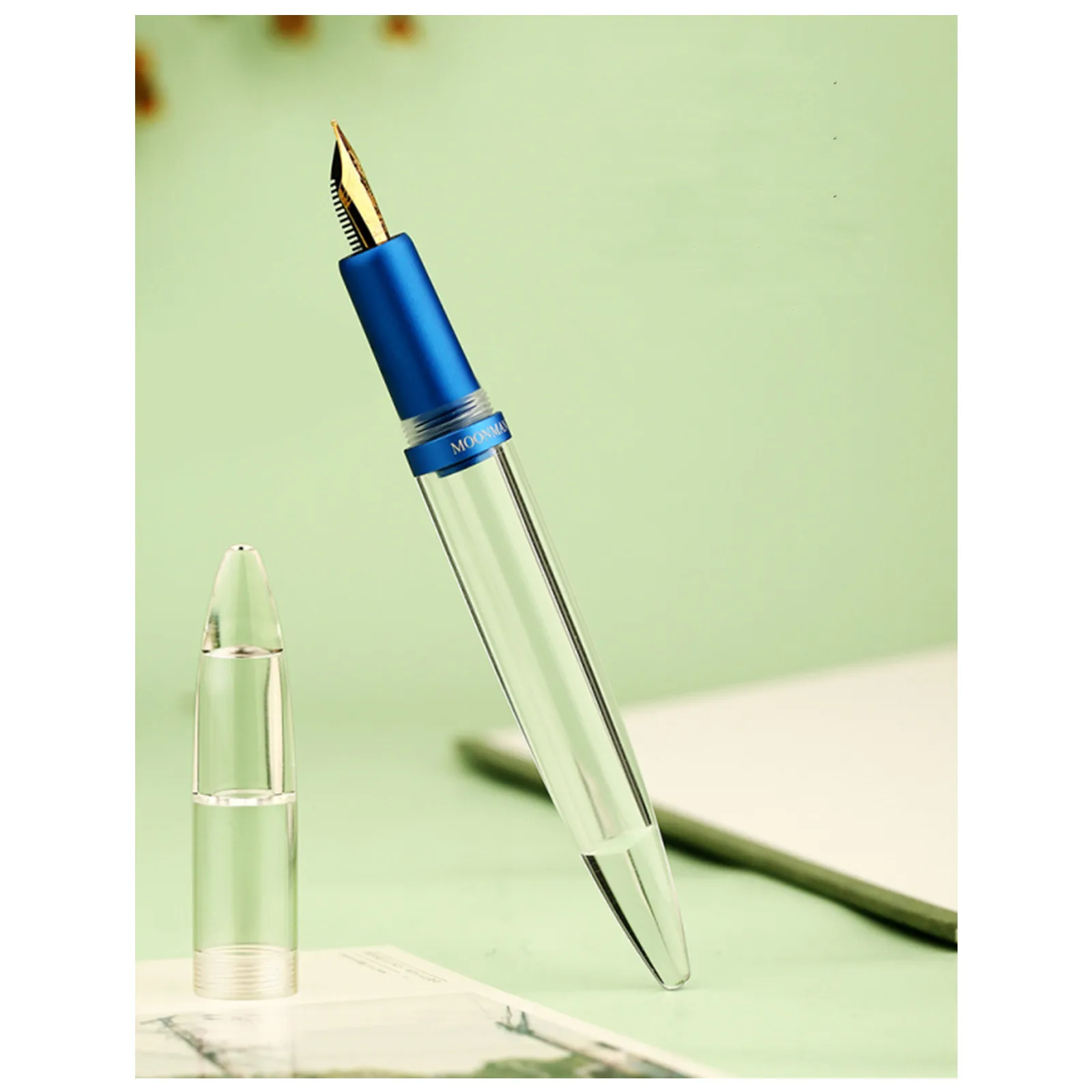 Mahohn M2 Plus Transparente Resina Caneta-tinteiro com Caixa, F Nib Armazenamento de Tinta, Prática de Escrita de Grande Capacidade, Escritório Estudantes Canetas