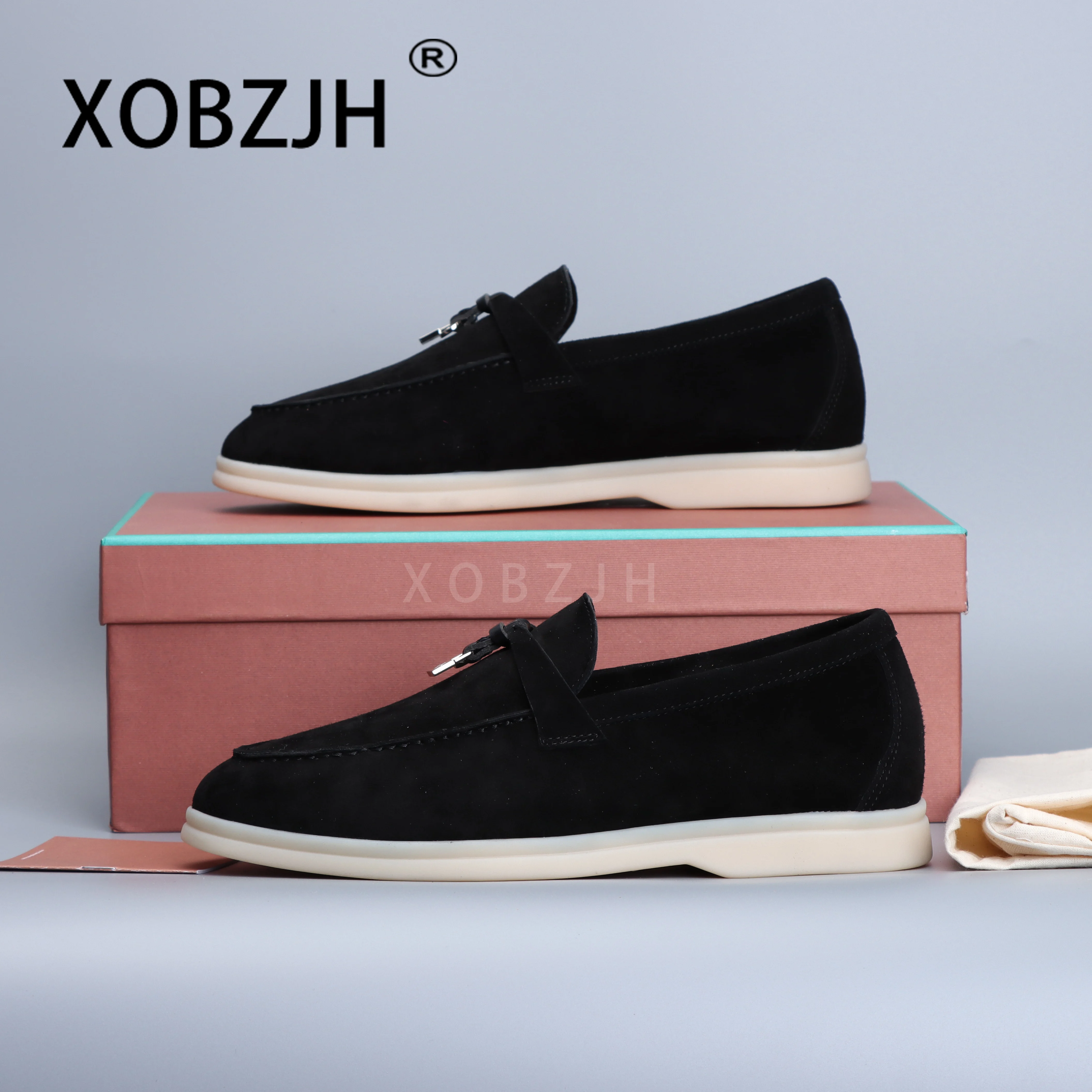 2025 Summer Walk Moccasines Suede Loafers Shoes Women Spring Autumn Fashion CausaleLeather Metal Pendant Flat Mules Shoes