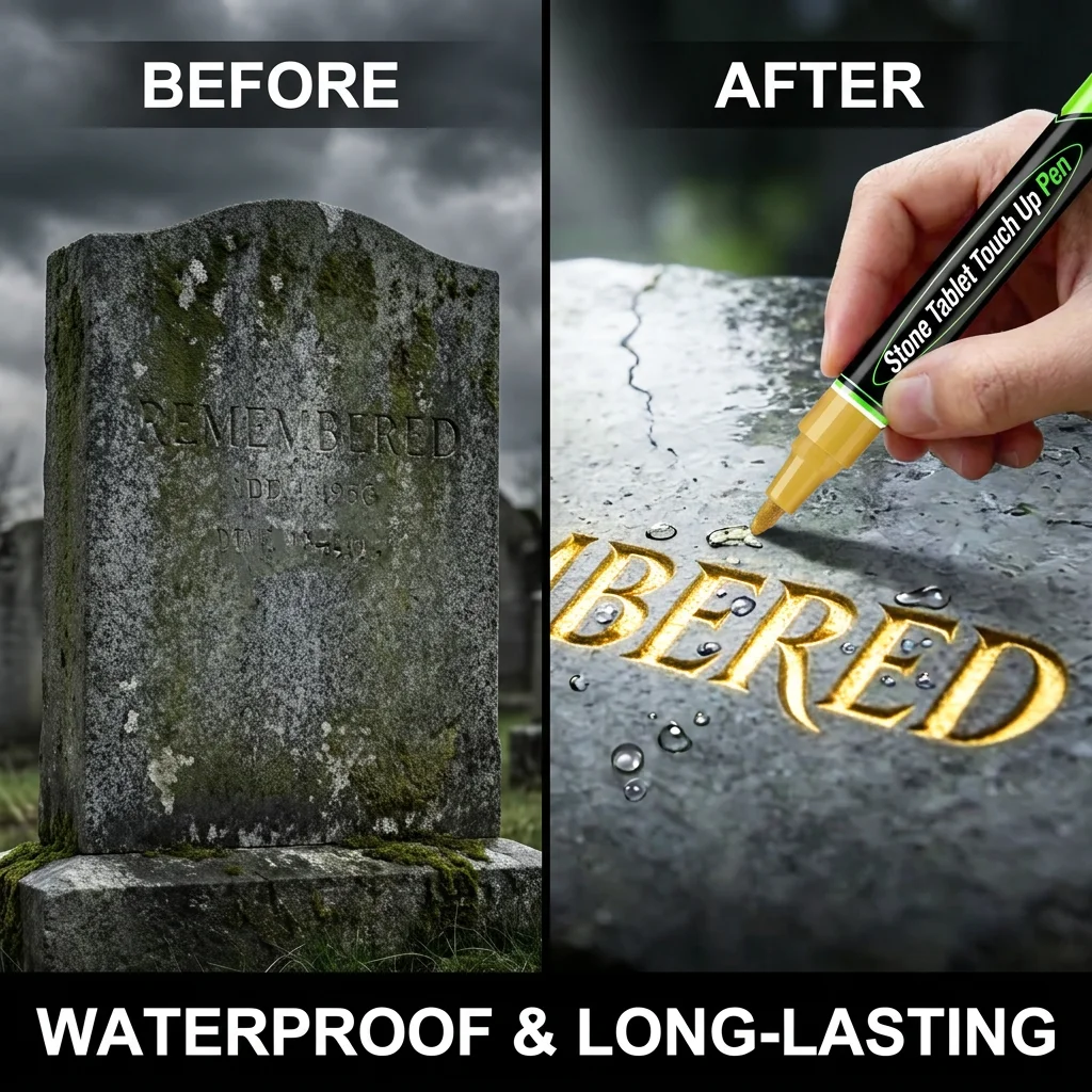 1PCS Professional Gold Tombstone Repair Pen 3mm Waterproof Metallic Inscription Marker Large Capacity Grave Stone Restoration