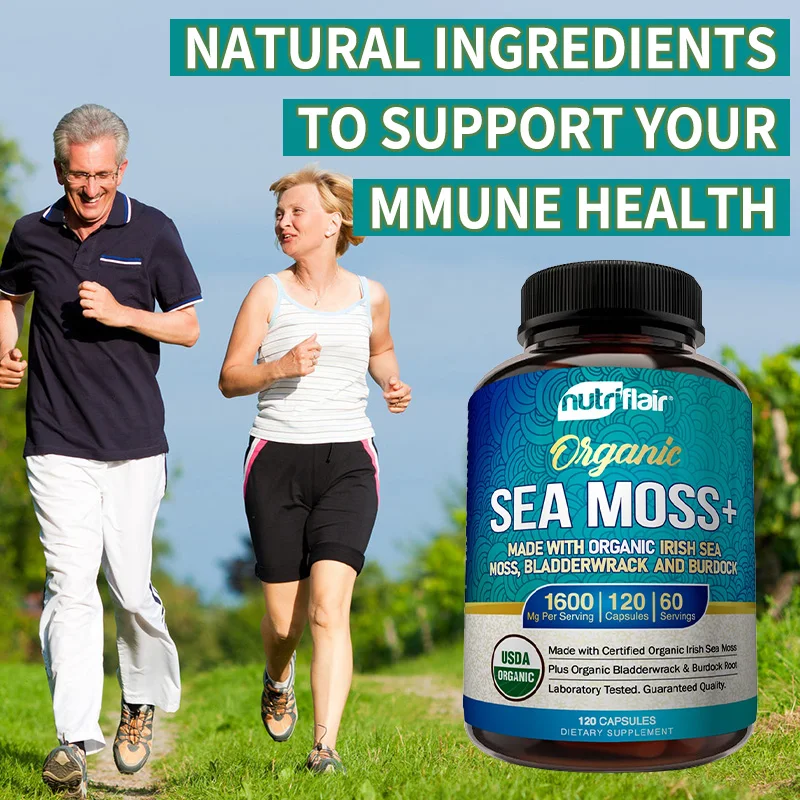 NutriFlair Irish Sea Moss 1600 Mg, 120 Capsules - Thyroid & Immune Support, Cellular, Skin, Hair, Nails, Gut Cleansing