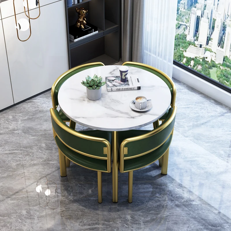 Marble Round Dining Tables Mobile Set 4 Chairs Modern Center Table Luxury White Desk Mesas De Jantar Home Furniture GPF11XP