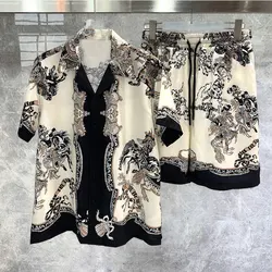 Traje informal de manga corta para hombre, conjunto de camisa holgada con estampado Digital abstracto Harajuku, estilo Hip Hop, ideal para vacaciones en la playa