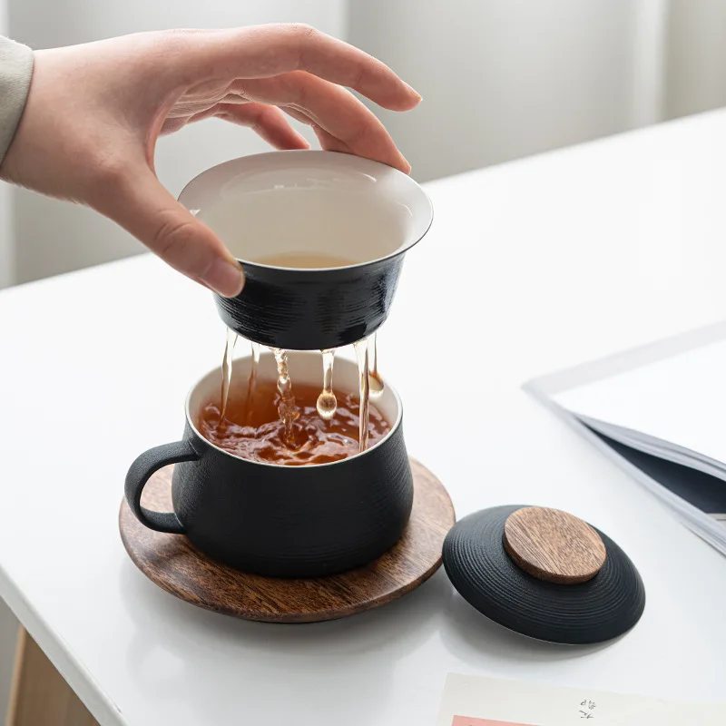 150ml Coffee Cup Vintage Ceramic Coffee Cup Set Ceramic Cup with Lid Filter Tea Water Separator Cup Suitable for Office Outdoor