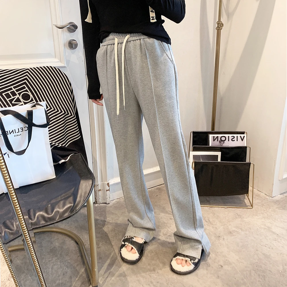 

Брюки с высокой талией и широкими штанинами, модные свободные повседневные брюки для женщин, прямой крой, длинные брюки, осенняя коллекция