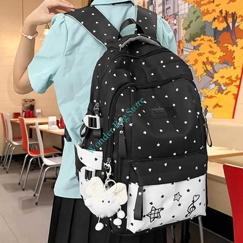 Travel Daypack Large Capacity Laptop Backpacks College Student School Bookbags Star Heart Print School Backpack Daily Wear