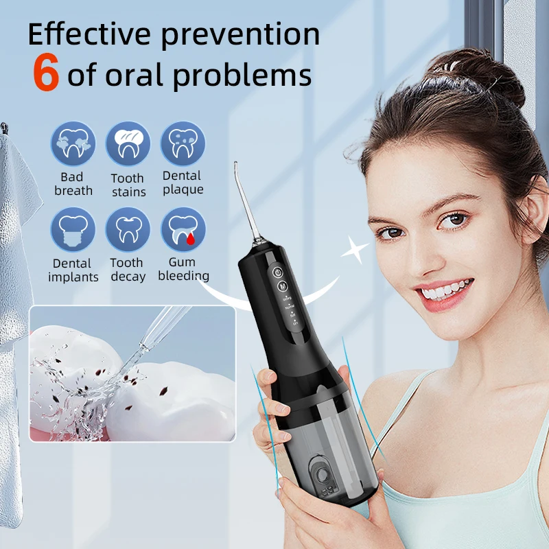 Portable Dental Oral Irrigator Water Flosser Thread Teeth Pick Mouth Washing Rechargeable 140PSI Waterproof 4 Nozzles 4 Mode DIY