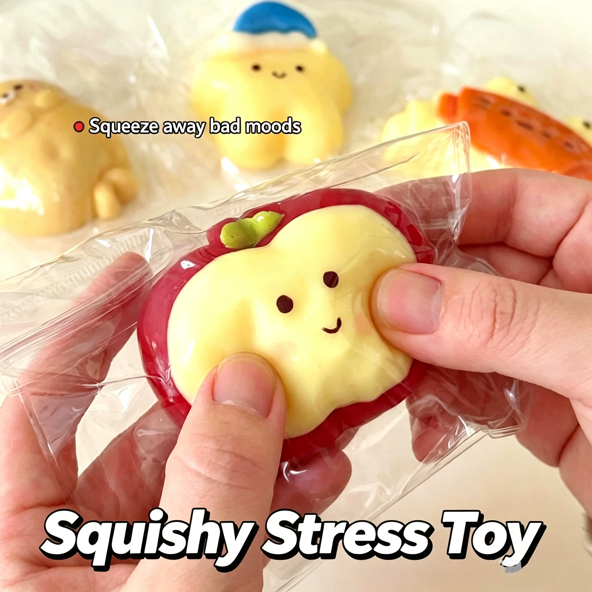 1PCute Apple Strawberry Squishy Stress Toy Soft Squeeze Fidget Slow Rising Mochi Squishies Decompression Toy Anti-anxiety Relief
