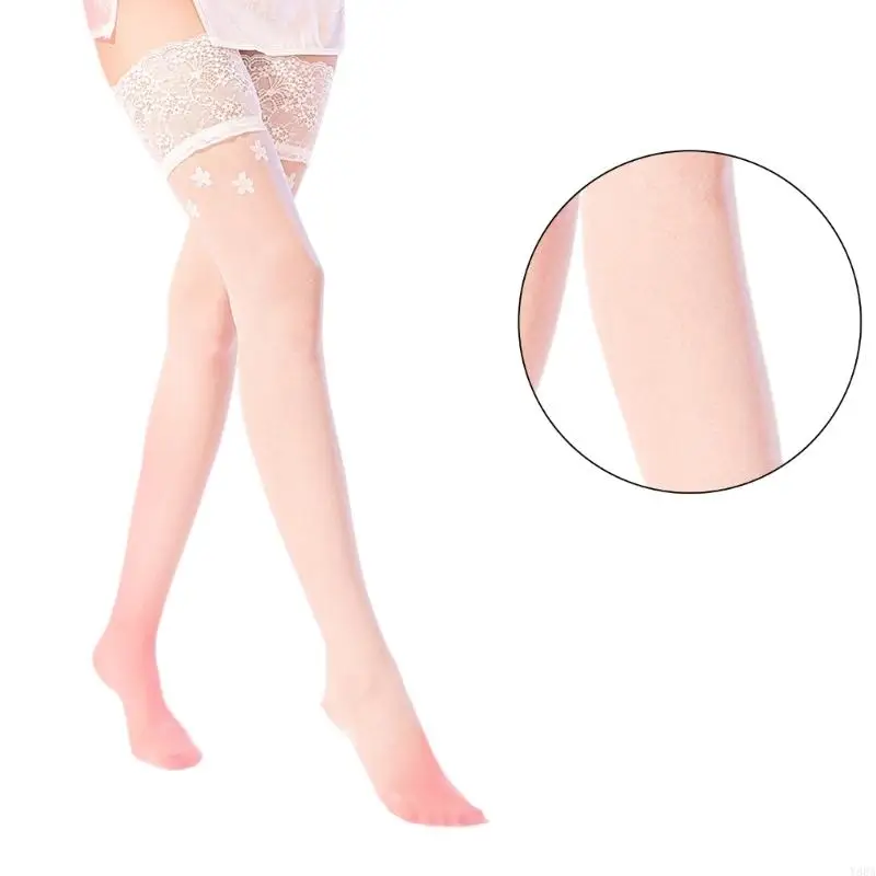 

Y88A Thigh High Stockings with Silicone Lace Top Silk Stays Up Pantyhose for Womens