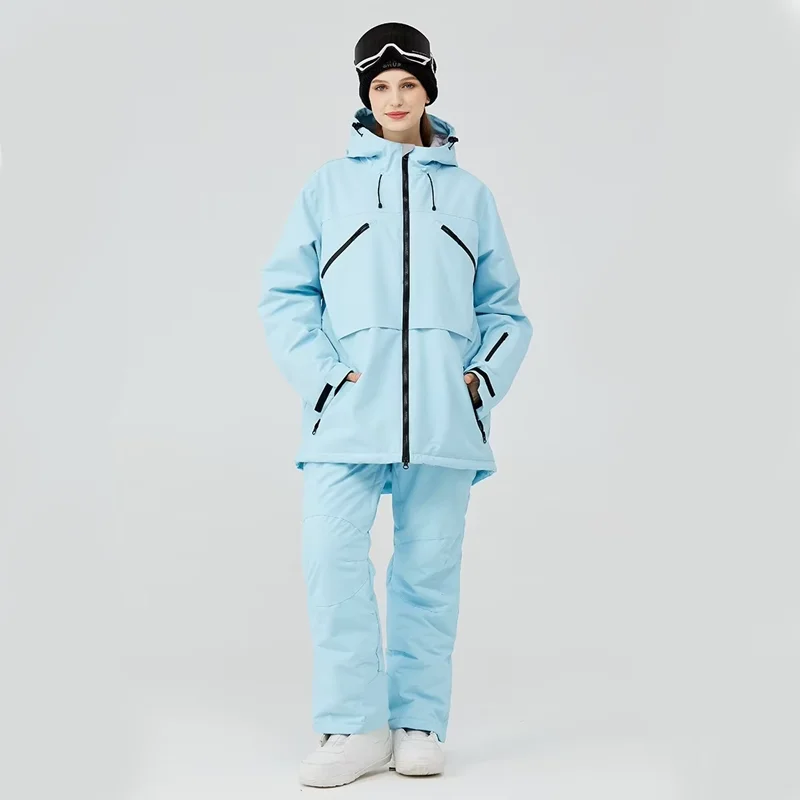 STLF مخصص قطعتين تنفس الدعاوى التزلج يندبروف الحمالات السراويل وسترة على الجليد للرجال النساء حجم كبير مريلة التزلج Pa #2