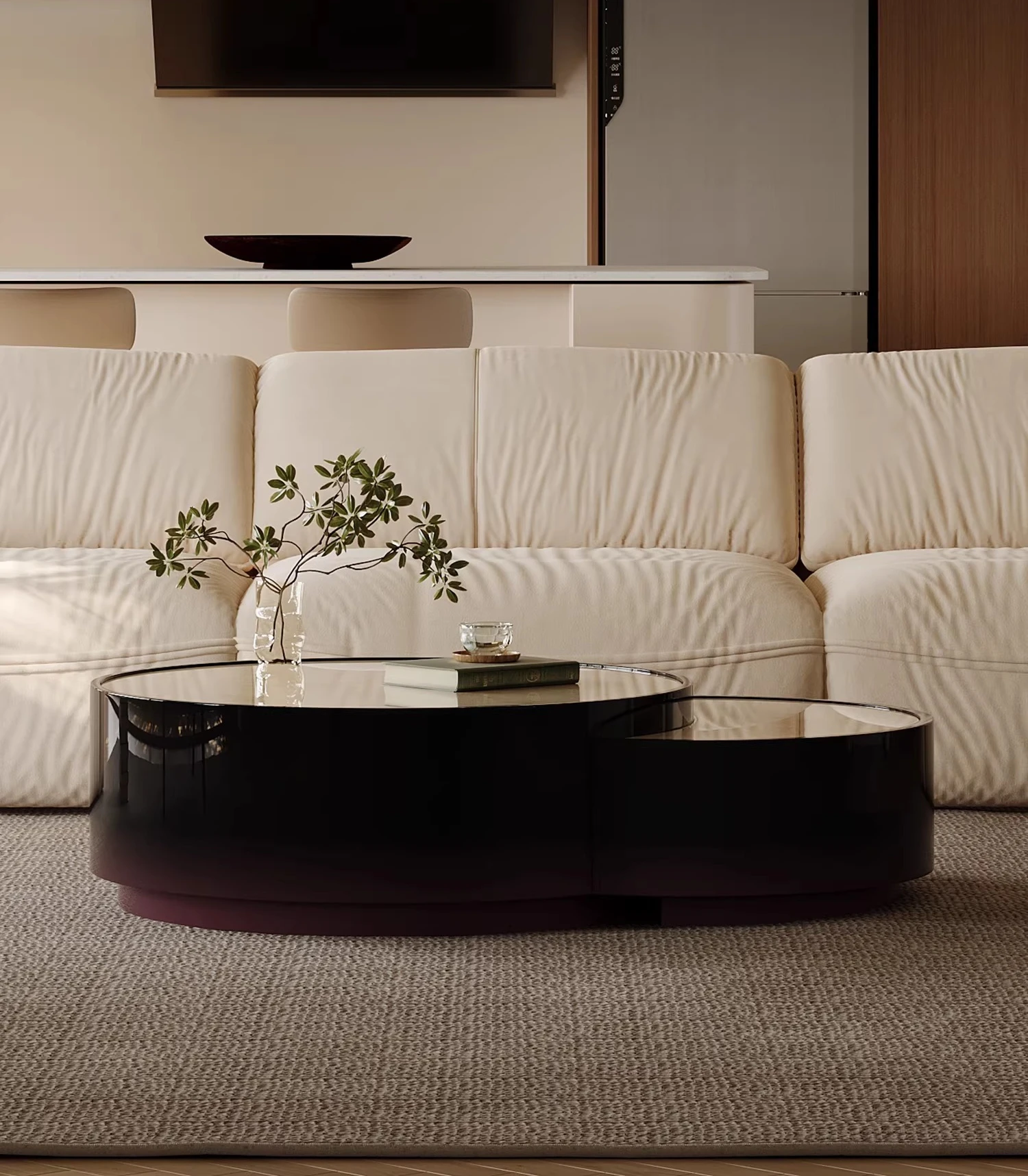 

Italian minimalist round natural stone coffee table high bright paint living room home 2026 new designer high sense