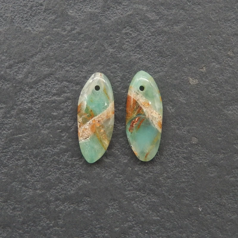 

2PCS Natural Chrysoprase Teardrop Components Mint Green Rust Vein Inclusions Handmade Jewelry Artisanal Craft Supplies