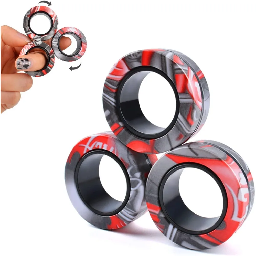 3 szt. Pierścienie magnetyczne zestaw zabawek Fidget, pomysł ADHD niepokój magnetyczne zabawki Fidget dorośli Fidget Spinner pierścienie dla ulga