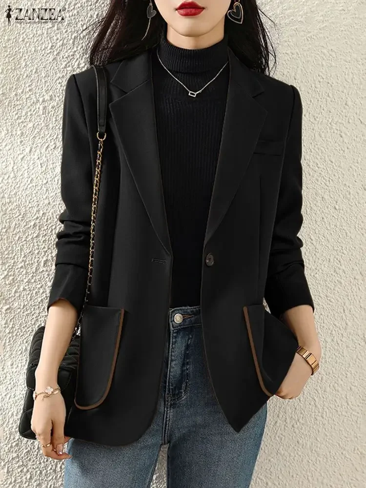 2025 ZANZEA Autumn Green Blazer Jackets Office Outwears Women Blazer Fashion Lapel Long Sleeve Solid Suits Button Down Coats