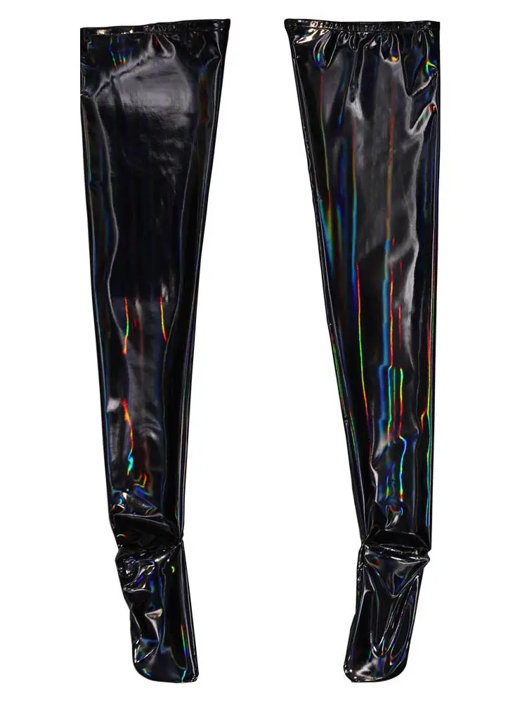 S-3XL Unisex Anti Slip Colorful Wet Look PVC Stockings Shiny PU Leather Thigh High Over Knee Long Stocking Socks Medias Calze