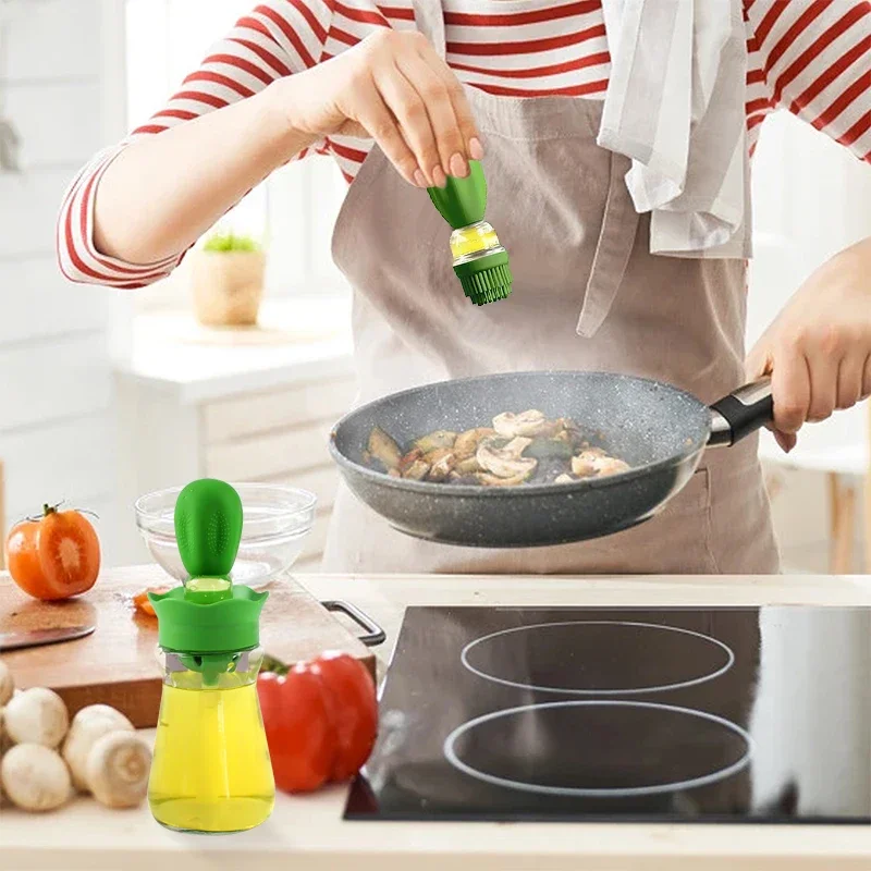 Kitchen BBQ Tool Oil Bottle with Silicone Brush Spray for Baking Barbecue Grill Dispenser Cooking Brush Accessories