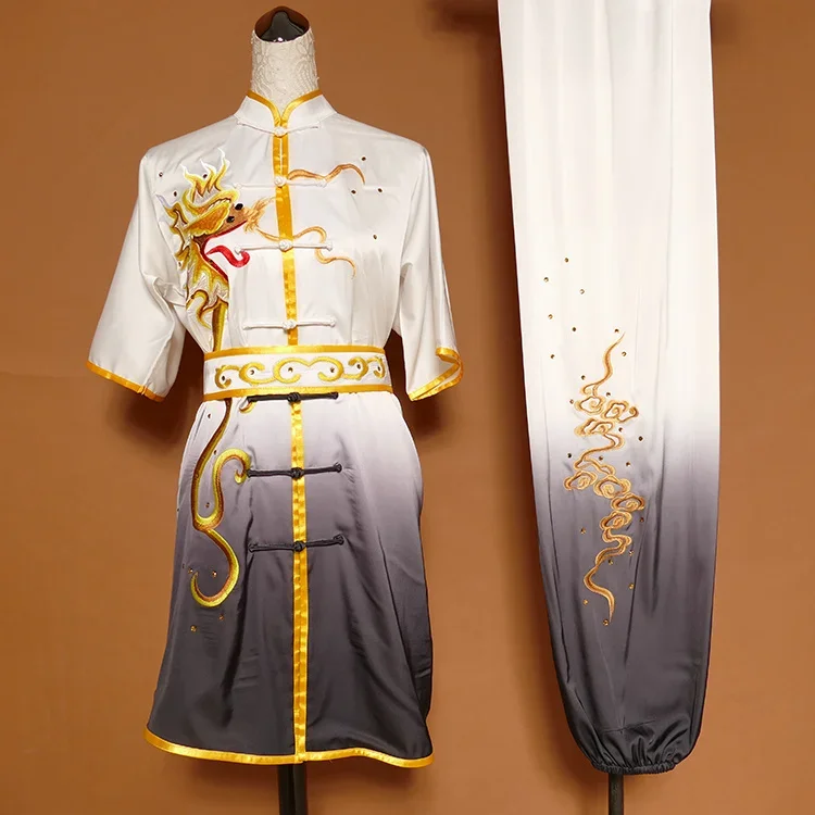 

Custom Tailored Kung Fu Long Fist and Tai Chi Martial Arts Uniform for Competition Embroidered Dragon Clothes