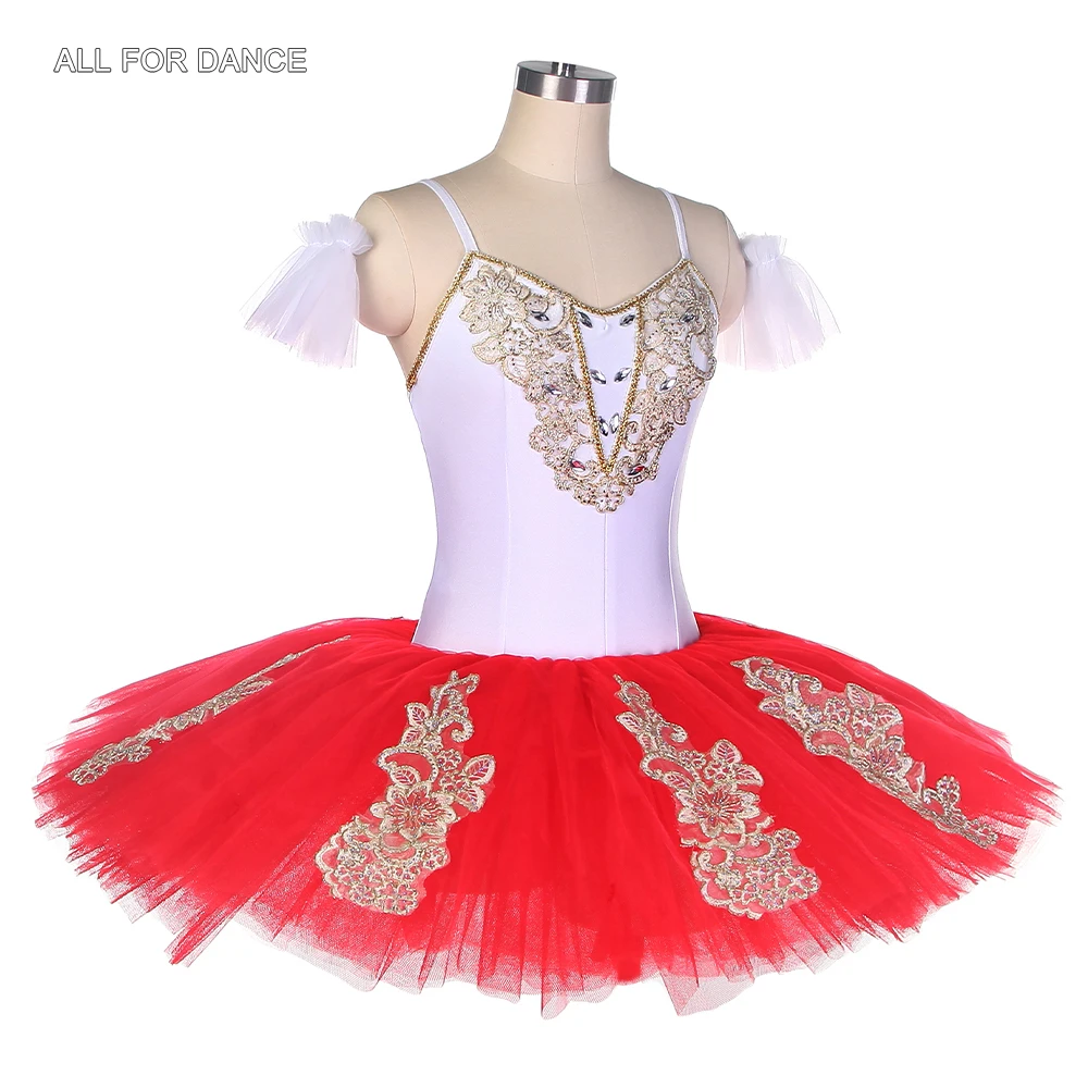 BLL493 – Tutu de Ballet pré-professionnel, en velours blanc et Tulle rouge, pour spectacle sur scène, pour fille et femme