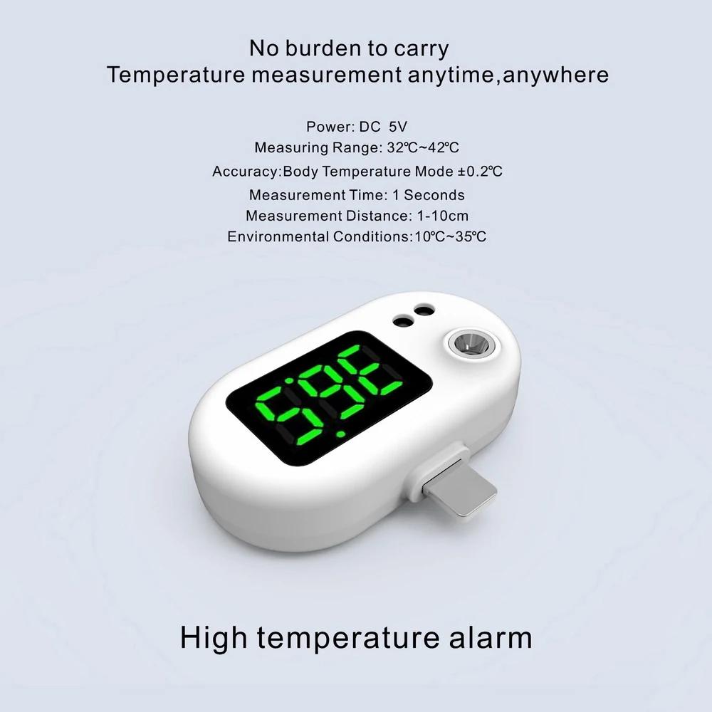 USB Smart Thermometer LED Display Mini Cell Phone Infrared Thermometer Type-C/Android/Apple Plug Temperature Measuring Treasure