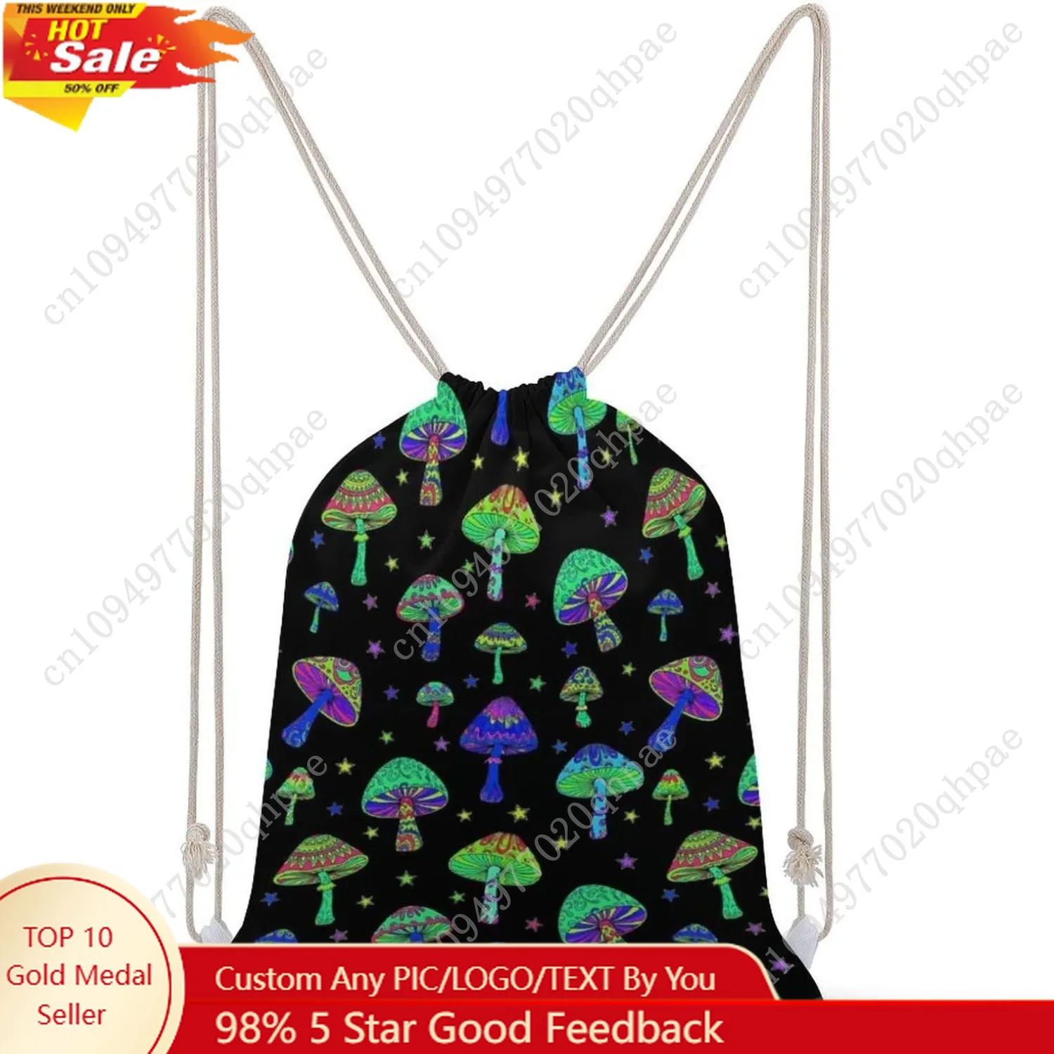 حقيبة سفر برباط من القماش للرجال والنساء، حقيبة ظهر خفيفة الوزن للتخزين للتمرين على الطراز القوطي القوطي السحري الهبي تريبي الفطر برباط #1