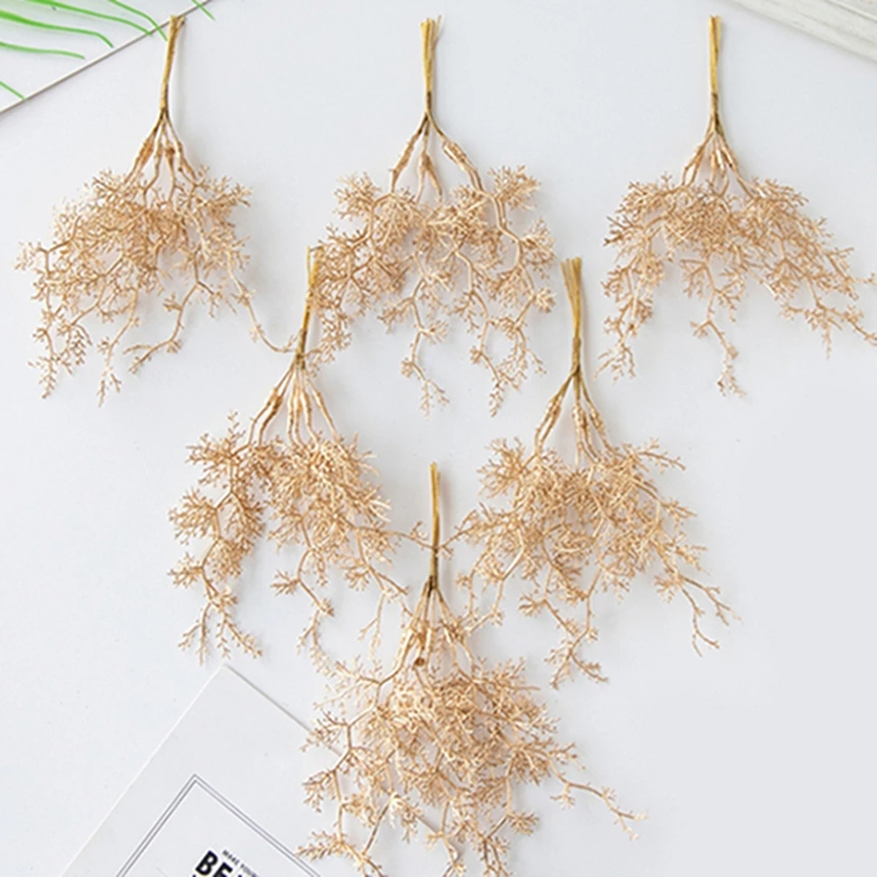 1/3Pcs Künstliche Pflanzen Goldene Silbrig Zweig Weihnachtsbaum Kränze Haar Zubehör Hause Zimmer Wand Hängen Hochzeit Dekoration
