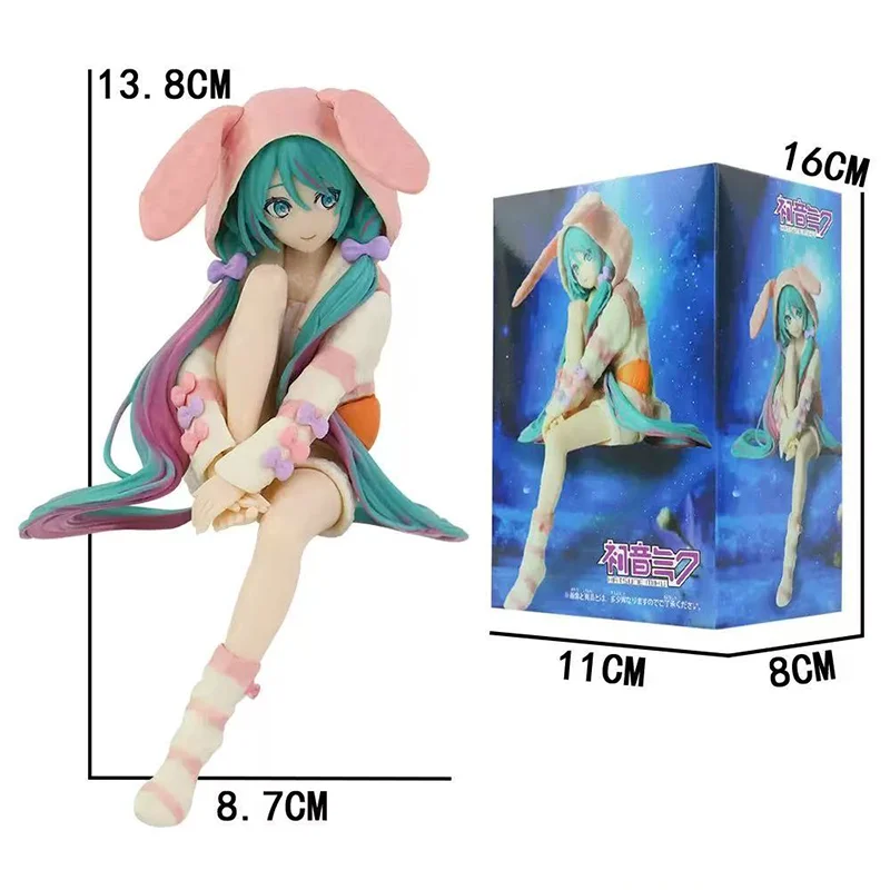 HATSUNE MIKU 15CM Anime Figure Noodle Stopper Figure Rabbit Ear Pajamas Model Toy Doll Action Figure Collection Gift PVC