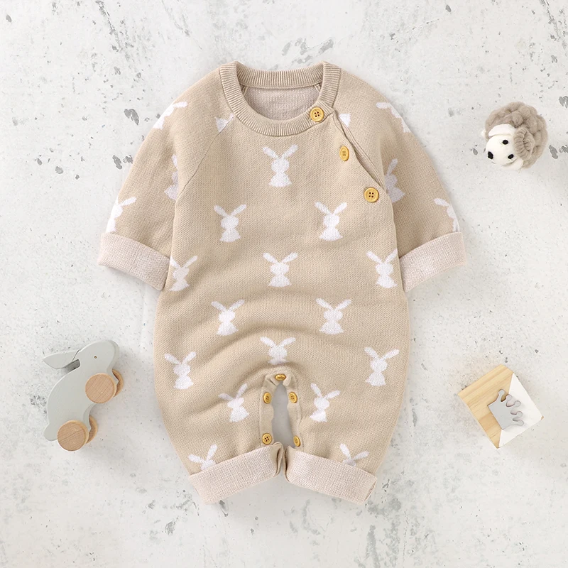 Newborn Baby Rompers Spring Easter Rabbit Knit Infant Boys Girls Cotton Jumpsuits Playsuits Long Sleeve Toddler Overalls Clothes