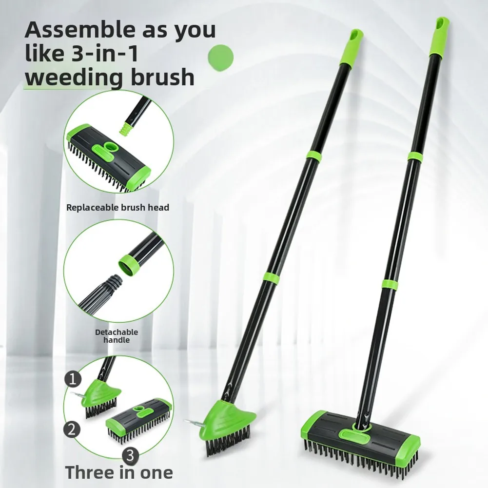 3 In 1 Telescopic Garden Weeds Brush Cleaner Set Multi-Functional Weeds Remover Tool Steel Wire Brush Squared Weeding Brush