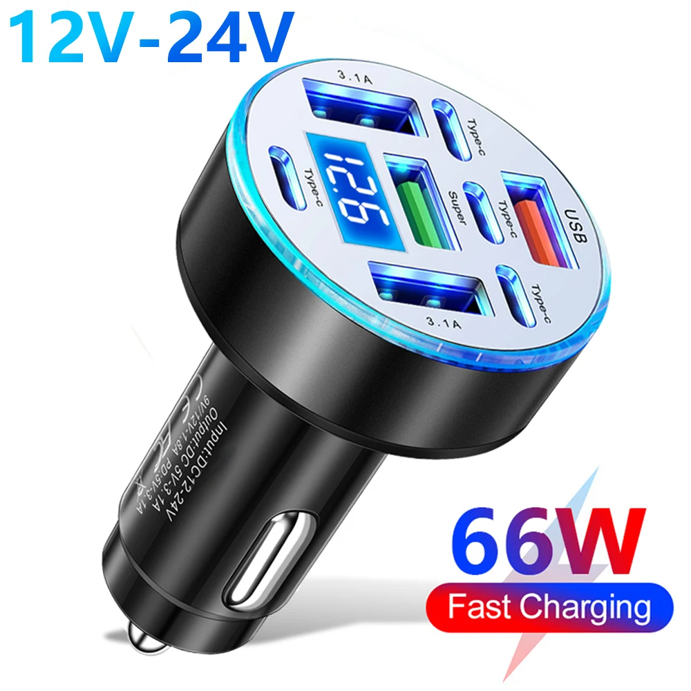 Car Charger 8Port Fast Charging Pd 3.1Ausb C Mobile Phone Charger Adapter with Voltage Suitable for Iphone Samsung Huawei Xiaomi