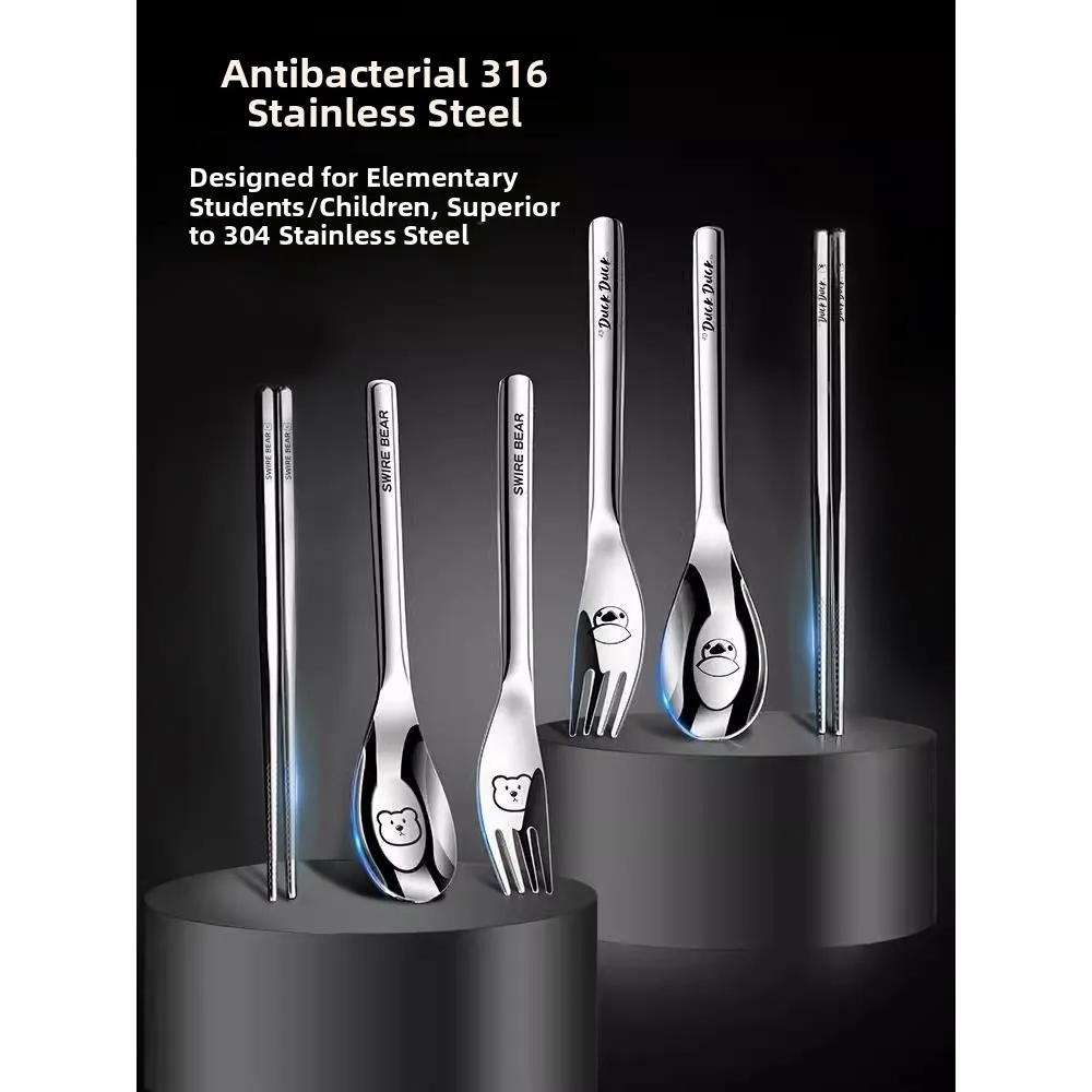 

Портативный набор из нержавеющей стали: ложка и палочки для еды для младенцев и малышей, специальная детская ложка, ложка для супа, столовая ложка