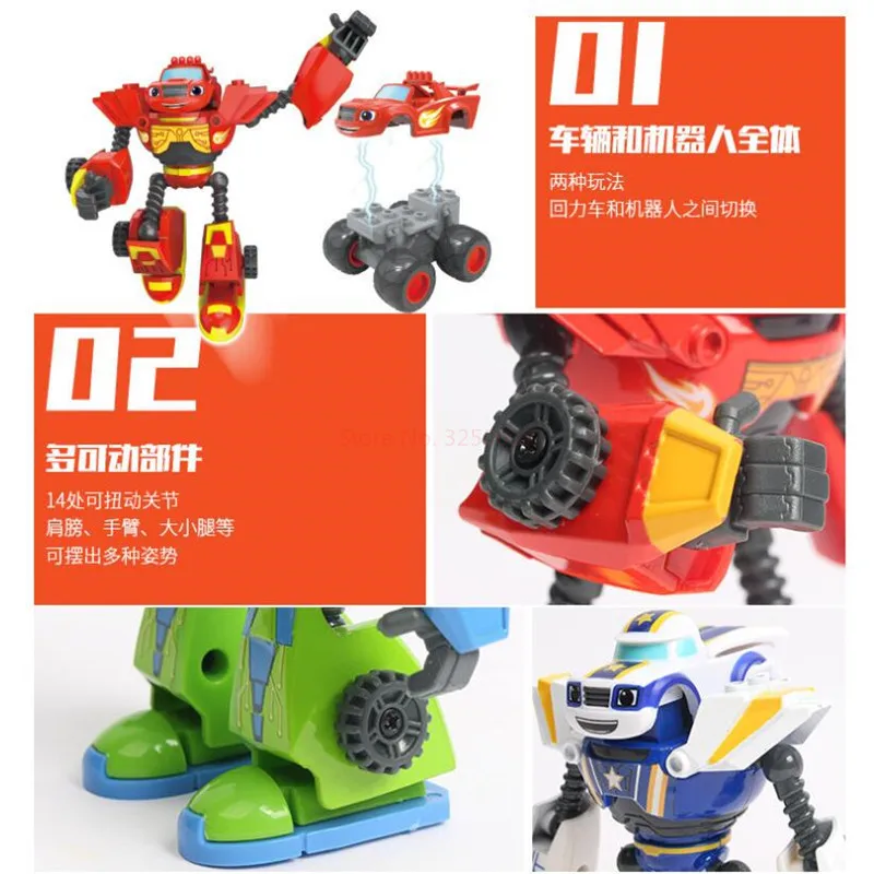 Figuras de acción de Blaze Monster Machines, modelo de coche deformado de aleación de plástico de dibujos animados, juguetes para niños, regalos de