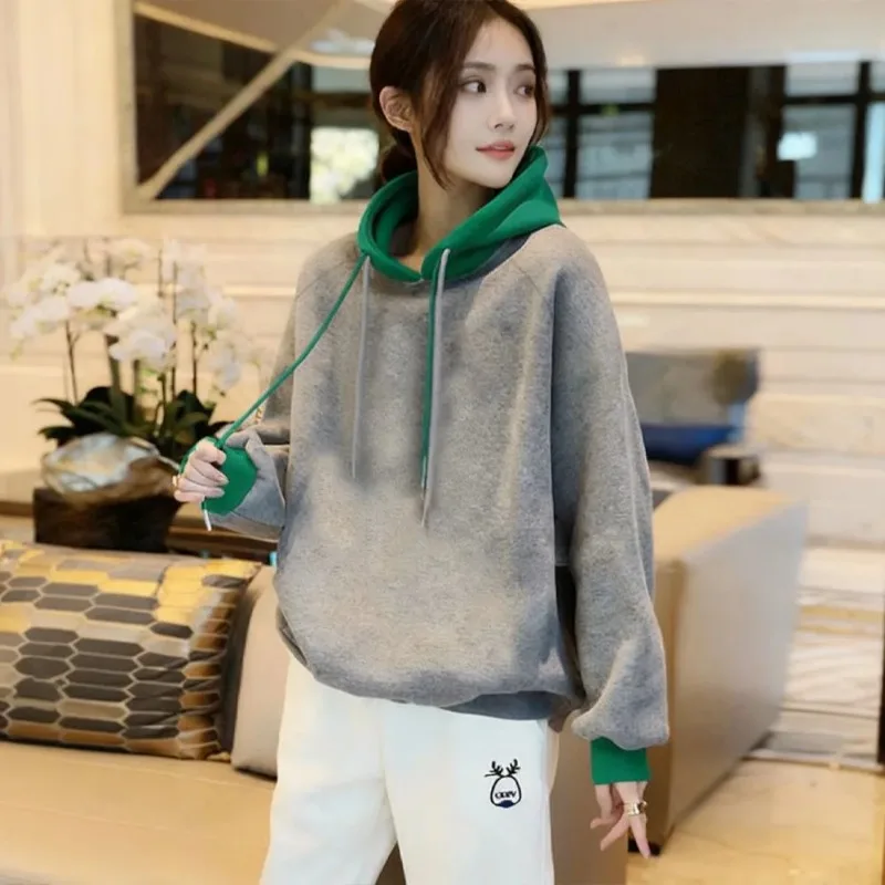 

Женская толстовка с капюшоном в серо-зеленых тонах, свободного кроя, с длинными рукавами, на шнурке, повседневная, удобная, для ношения на каждый день