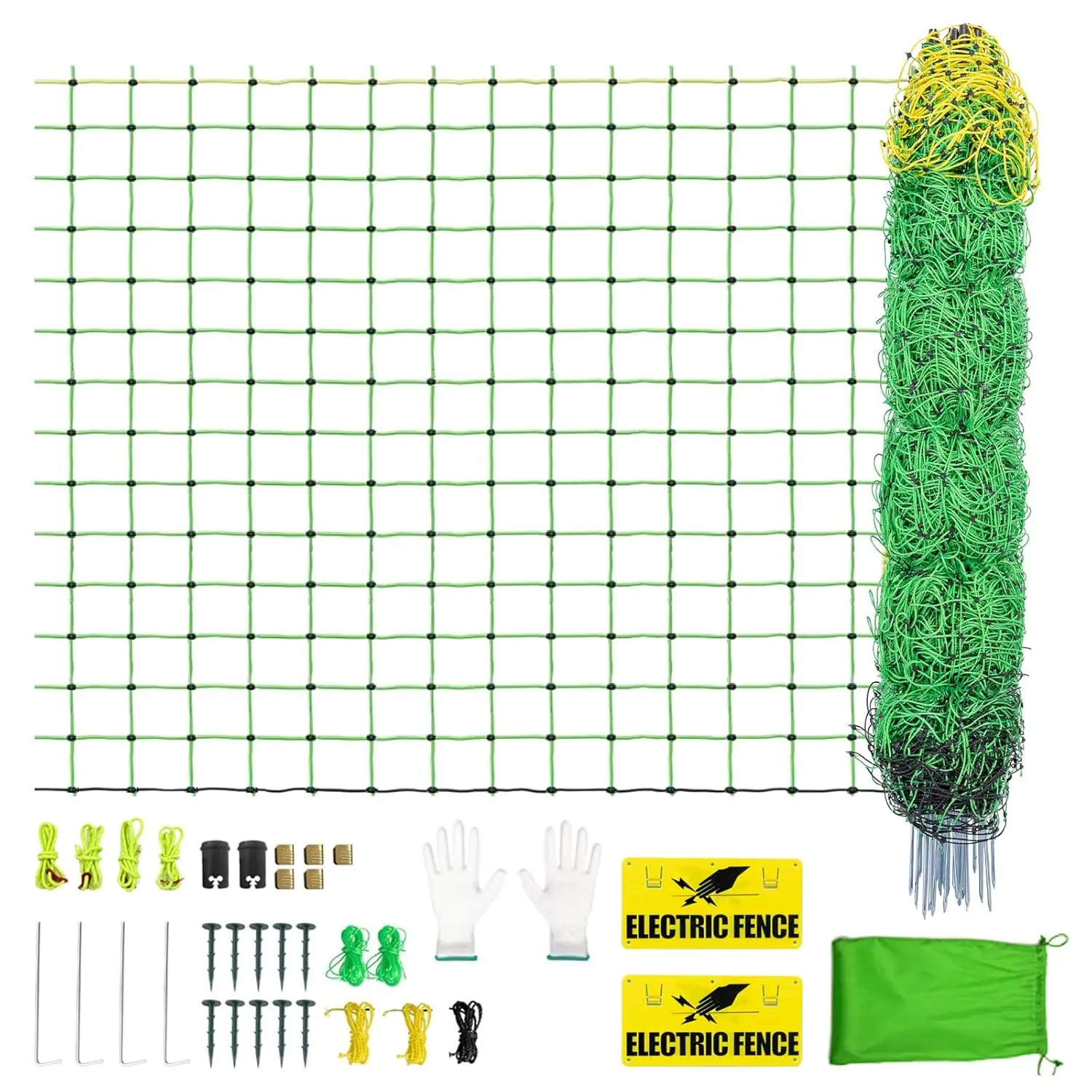 Electric Fence Netting 164'Lx49.6"H with 14 Poles for Pigs Cows Sheep Portable Farm Ranch
