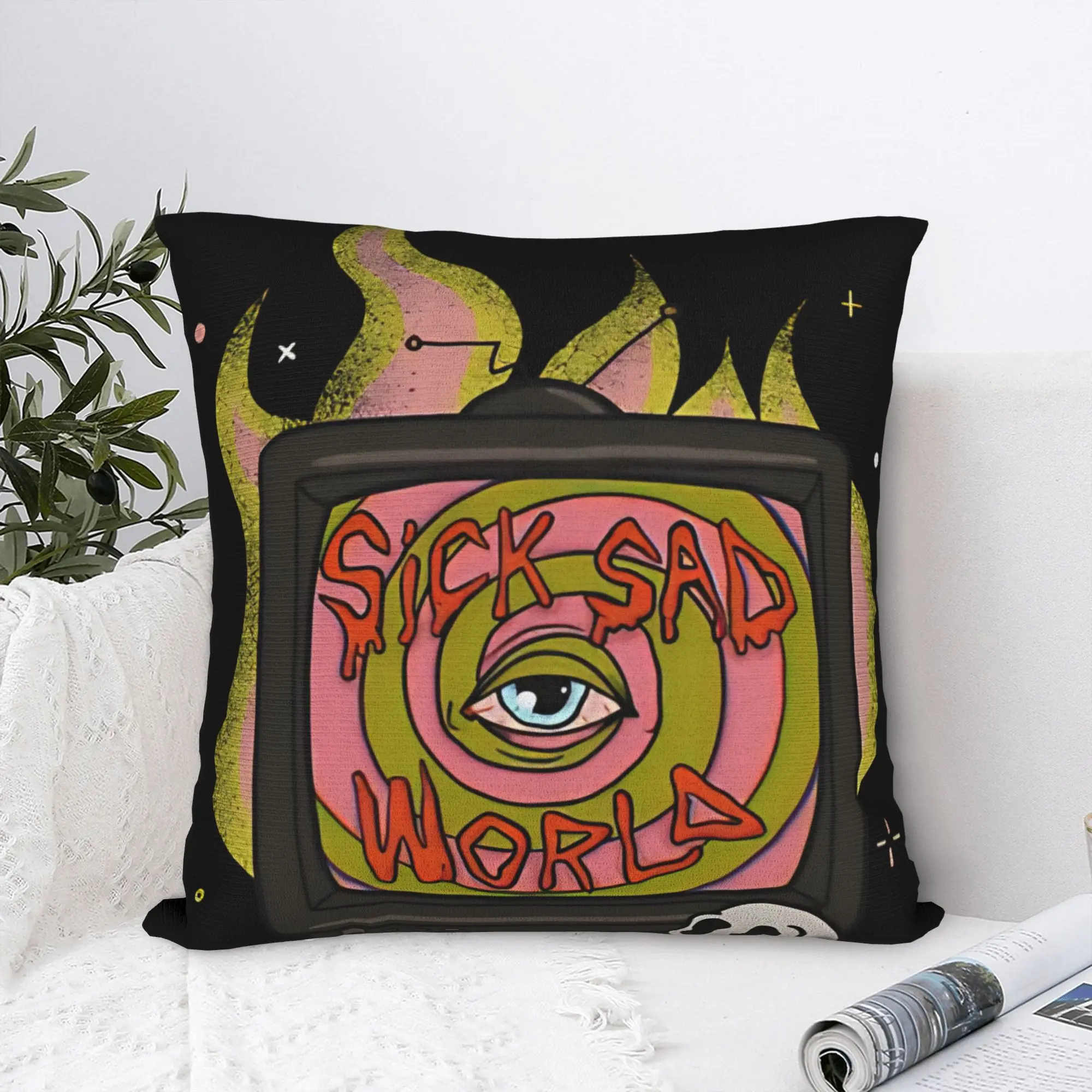 Sick sad world  Darias Square Pillow Covers Polyester Bed Car  Cushion Cover Cute Decor Throw Pillow Case 40*40