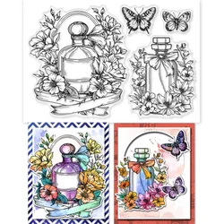 1Sheet Perfume Bottle and Flower Clear Stamps for Cards Making Butterfly Clear Stamp Seals Transparent Stamps for DIY