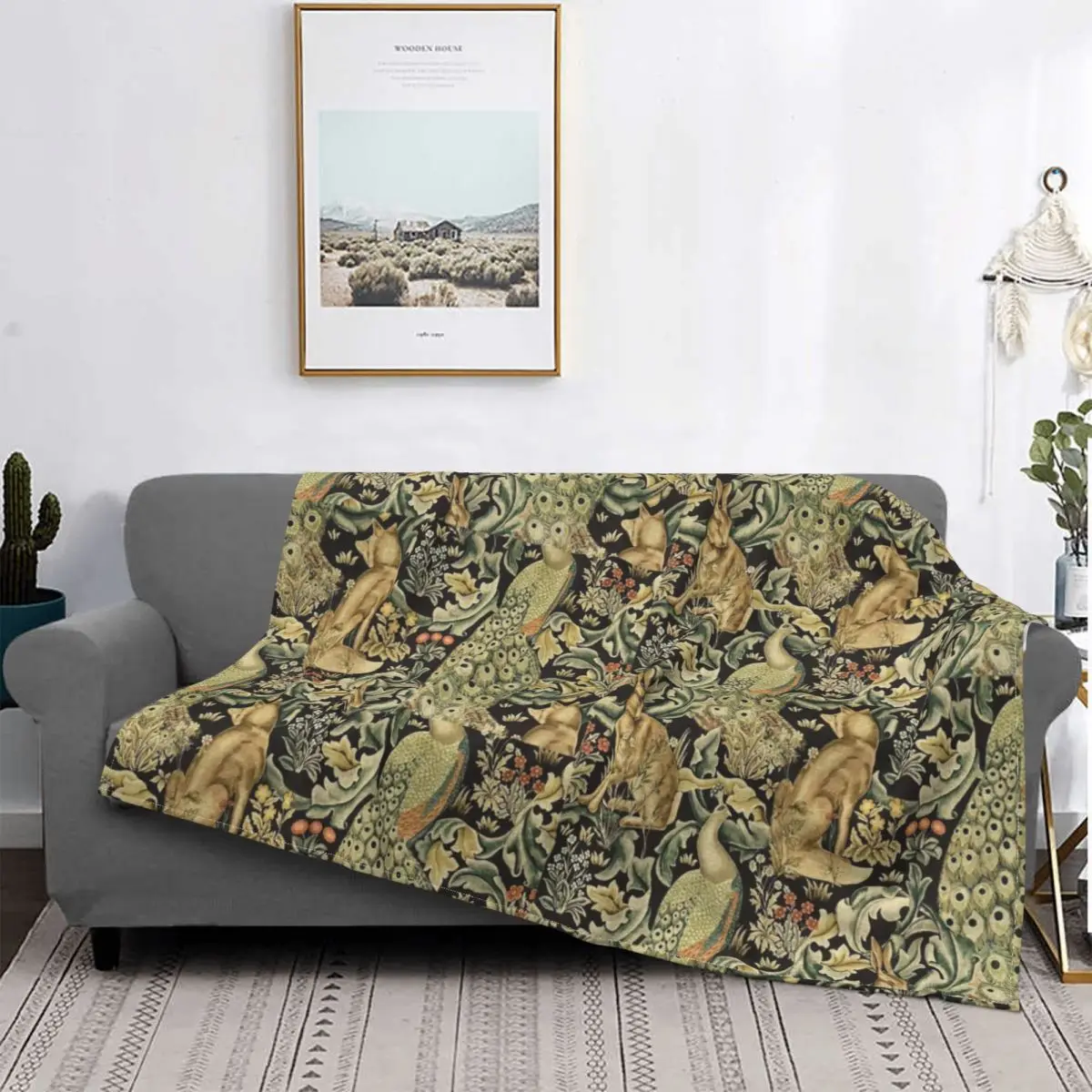 

William Morris Forest Fabric Pattern Blanket Dog Pet Puppy Animal Plush Warm Soft Flannel Wool Blanket for Sofa Bed Cover