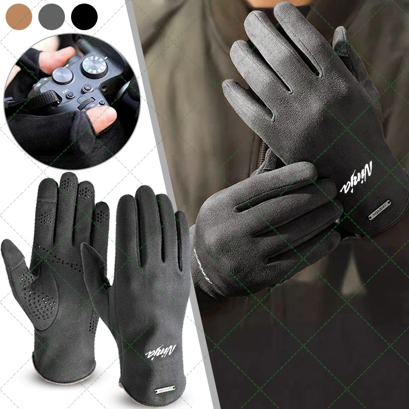 

For Kawasaki Vulcan S Z900 Ninja Z750 250 Anti-Slip Silicone Palm Flip Cover Gloves Exposed Finger Warm Winter Motorcycle Gloves