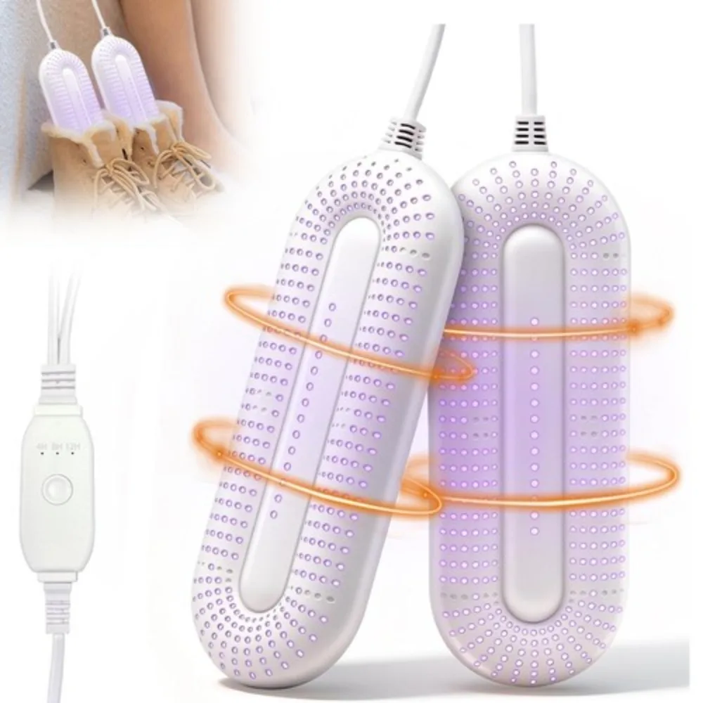 Sèche-chaussures électrique portable 10W 220V, avec fonction de minuterie (4/8/12 heures), lumière violette pour désodorisation, appareil efficace pour sécher les bottes, les baskets et les chaussures.