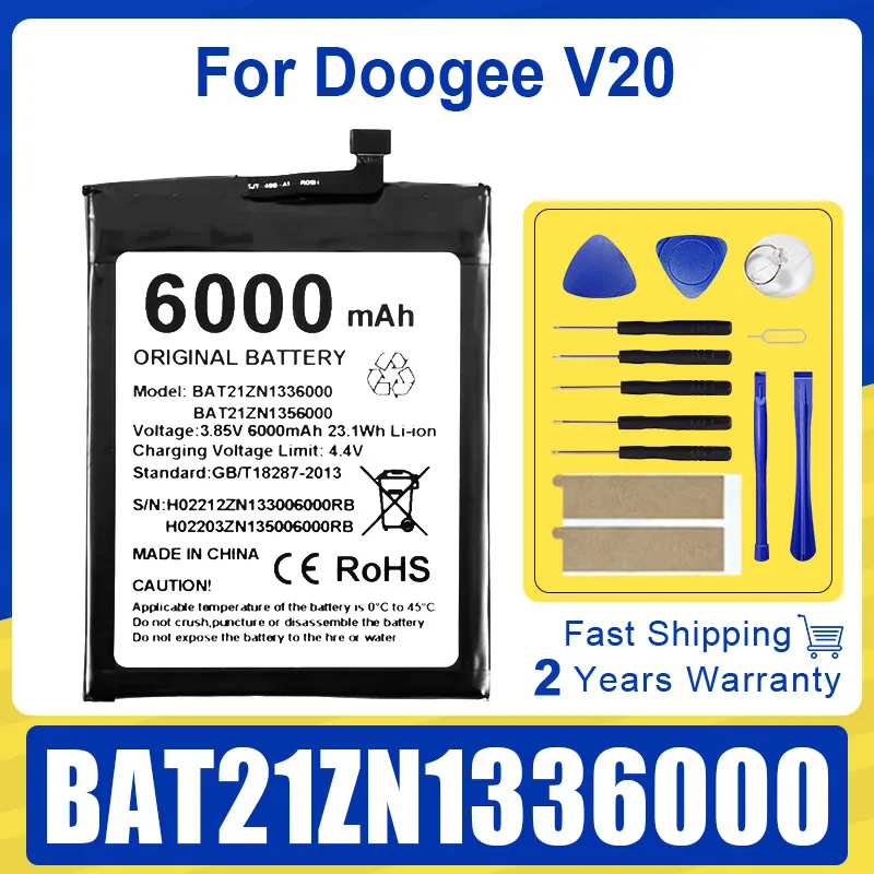 

Оригинальный аккумулятор для Doogee V20, литий-ионный аккумулятор, 6000 мАч, BAT21ZN1336000, аксессуары для мобильных телефонов, аккумулятор