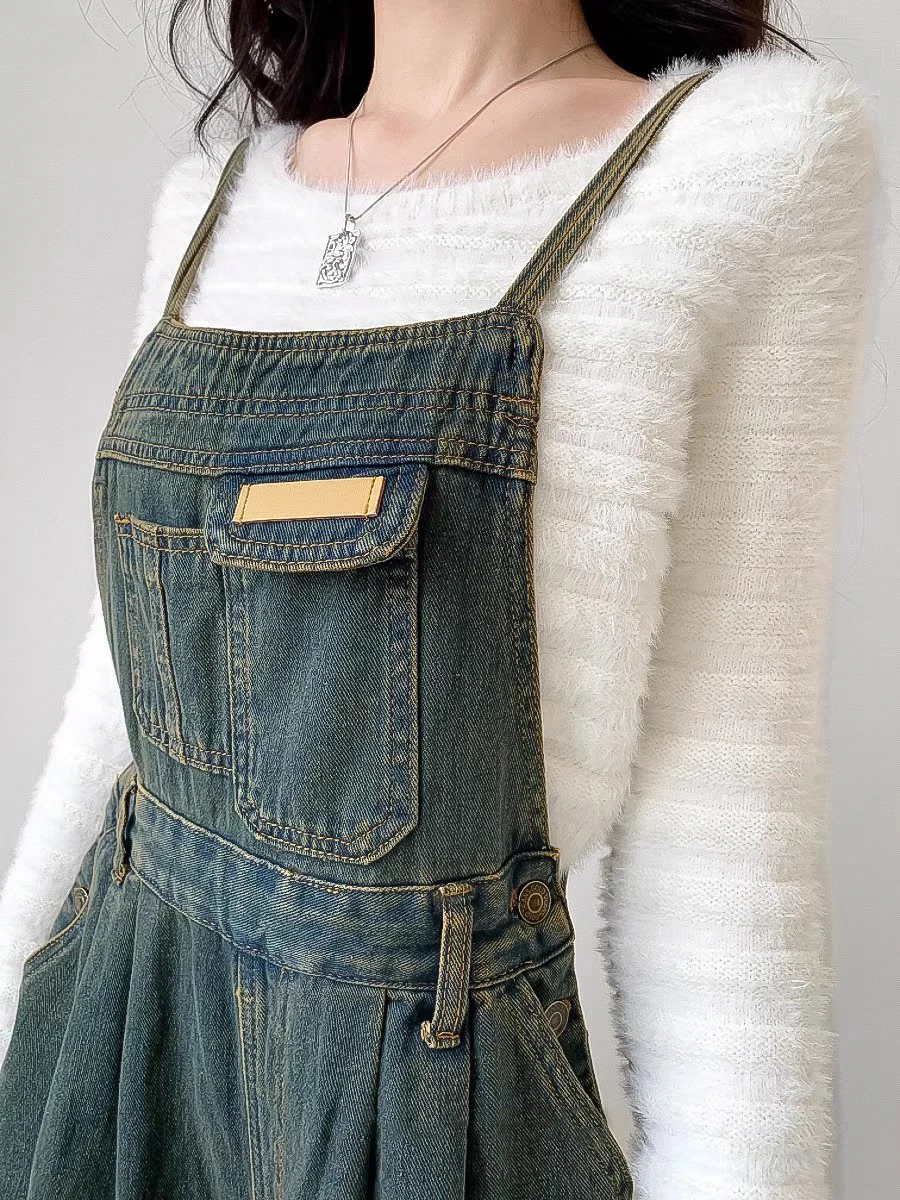 REDDACHiC 90s Retro Green Wash Women Jumpsuit Pleated Pocket Bib Pants Wide Leg Denim Overalls Loose Casual Y2k Dungaree Rompers