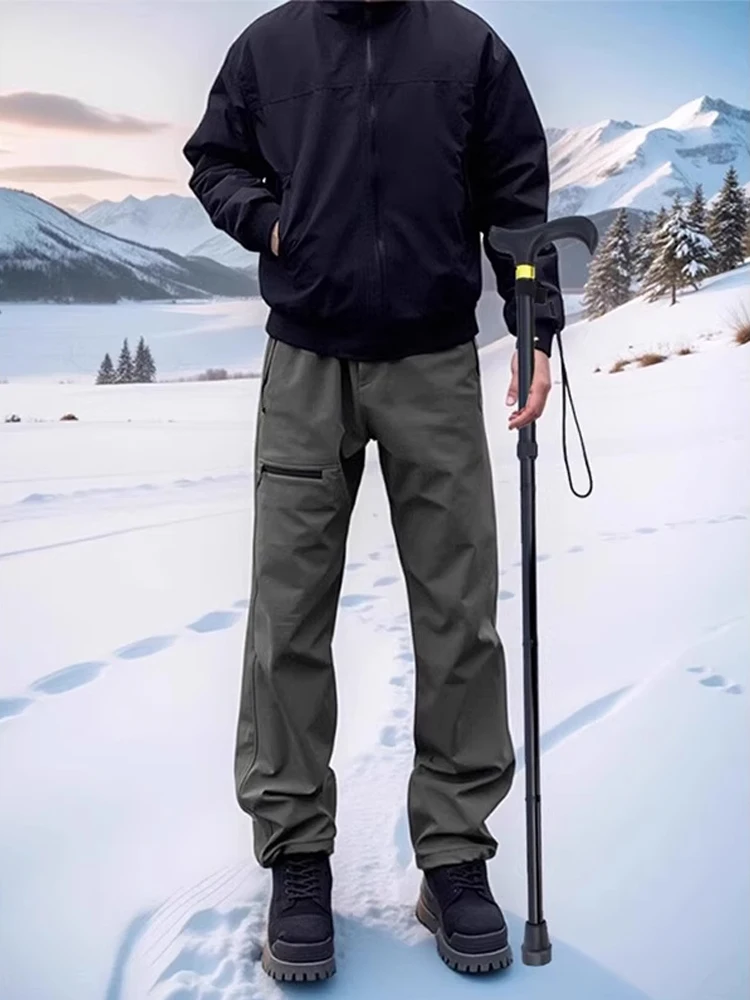 سراويل رجالي للتنزه سيرًا على الأقدام بتصميم أمريكي عتيق سراويل شتوية سميكة من الصوف للتزلج في الهواء الطلق لتسلق الجبال سراو...