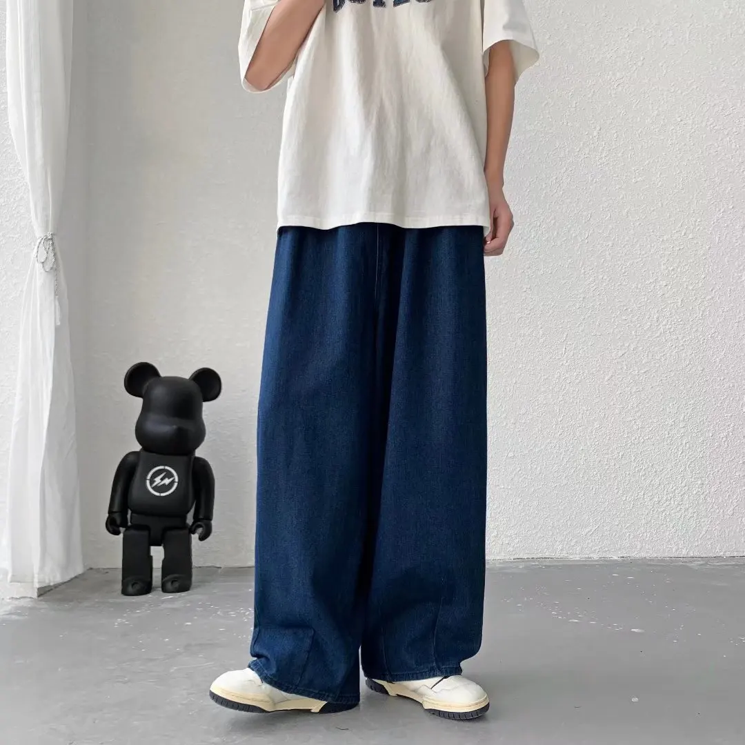 Men\'s Pure Color Cargo Jeans Simple All-match Wide Leg Pants Trousers Men Hip Hop Streetwear Oversized 90s Vintage Fashion Denim